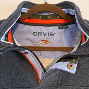 Orvis Charcoal Pullover with Orange and Light Blue Accents